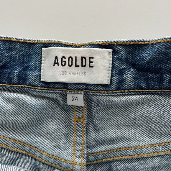 Agolde Raw Hem Denim Mid Rise Waist Button Fly Waist Parker Jean Shorts Blue 24 - Picture 6 of 8